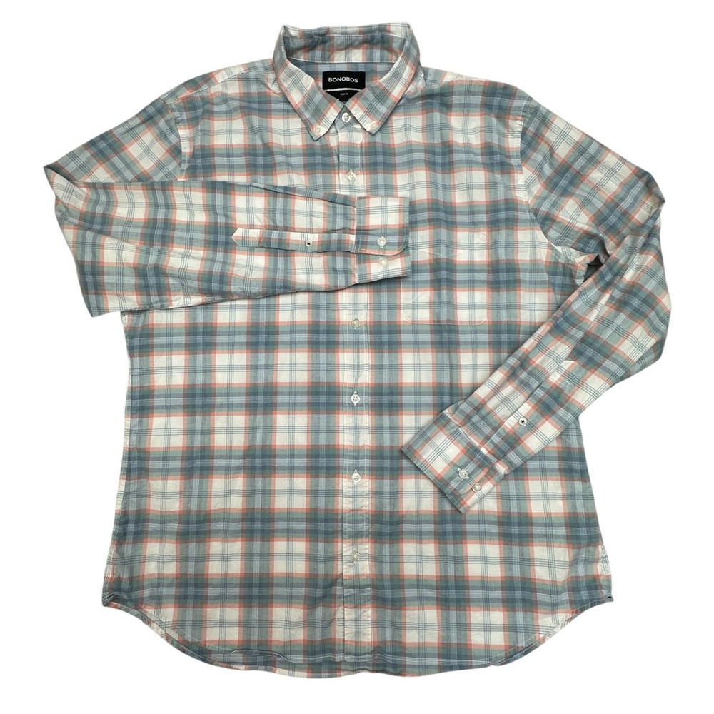 Bonobos Shirt Mens XL Blue Plaid Slim Fit Stretch Button Down Long Sleeve Casual